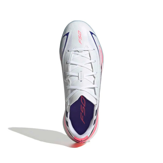 Adidas Kinderhallenfußballschuhe F50 Hyperfast League IN – Rückansicht – weiß/pink / 38 2/3