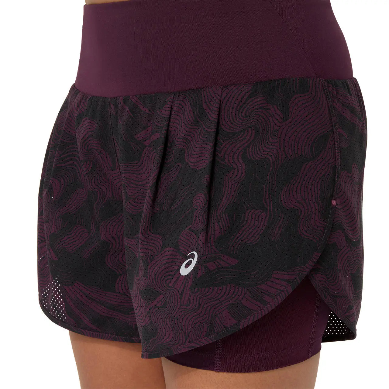 Asics Damenlaufhose Road All Over Print 2-N-1 3.5IN Short, Dark Aubergine