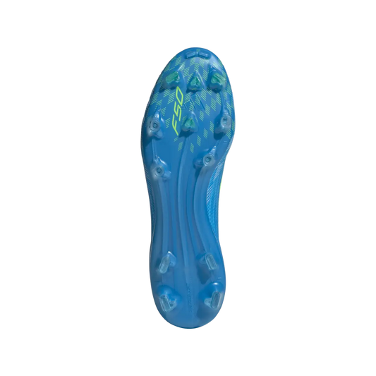 Adidas Fußballschuhe F50 Pro FG, FG Fußballschuhe für Naturrasen mit Sprintshell 360 und Sprintweb für maximale Beschleunigung – Rückansicht – blau / 39 1/3