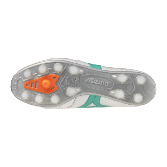 Mizuno Fußballschuhe Morelia II Elite, White/arcadia/lava Orange – Rückansicht – weiß / 40,5