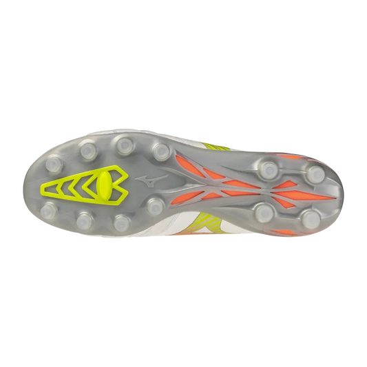 Mizuno Fußballschuhe Morelia Neo V B Elite, White/lava Orange/evening Primrose – Rückansicht – weiß / 41