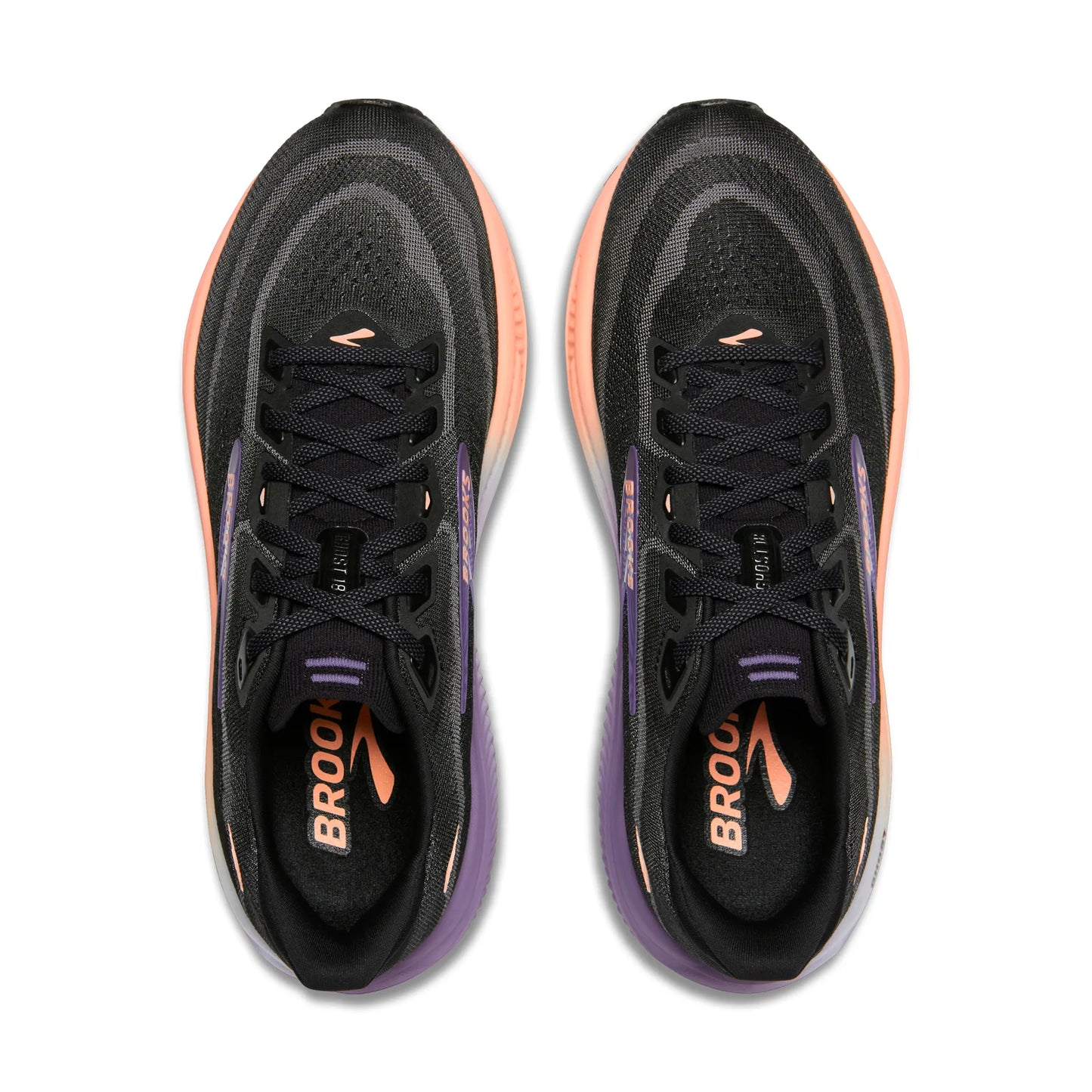 Brooks Damenlaufschuhe Ghost 18 Black/Mulled Grape/Peach, neutraler Straßenlaufschuh mit ausgewogener Dämpfung