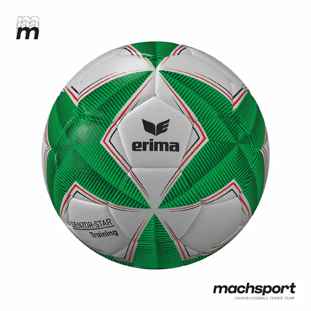 Erima Fußball Senzor-Star Training, Größe 4, liegt auf einem Spielfeld, bereit für das Fußballtraining.