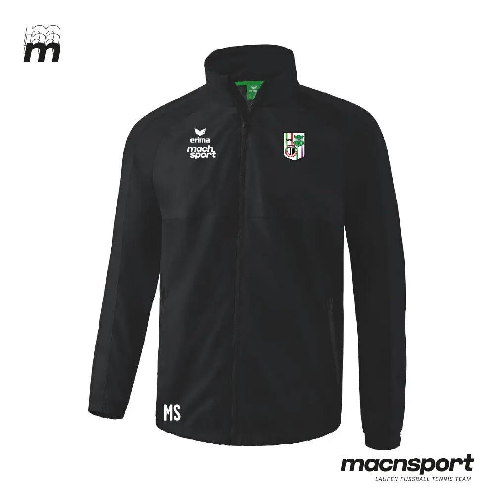 Erima Teamsport Regenjacke für SPG Dionysen/FNZ Linz Süd, wasserabweisend, in blau mit Logo und Kapuze, frontale Ansicht