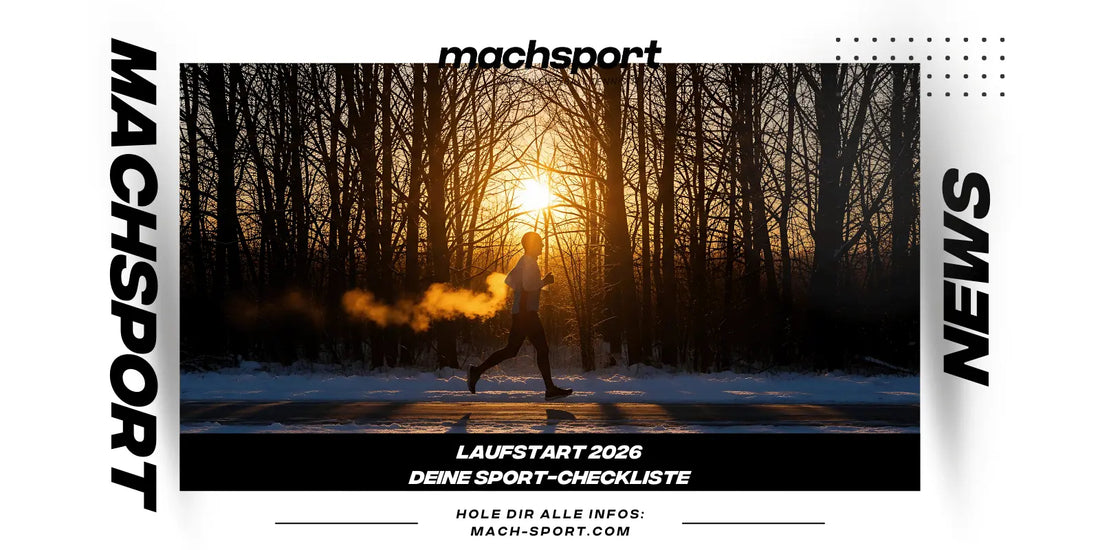 Läufer im Winter mit Sonne im Hintergrund