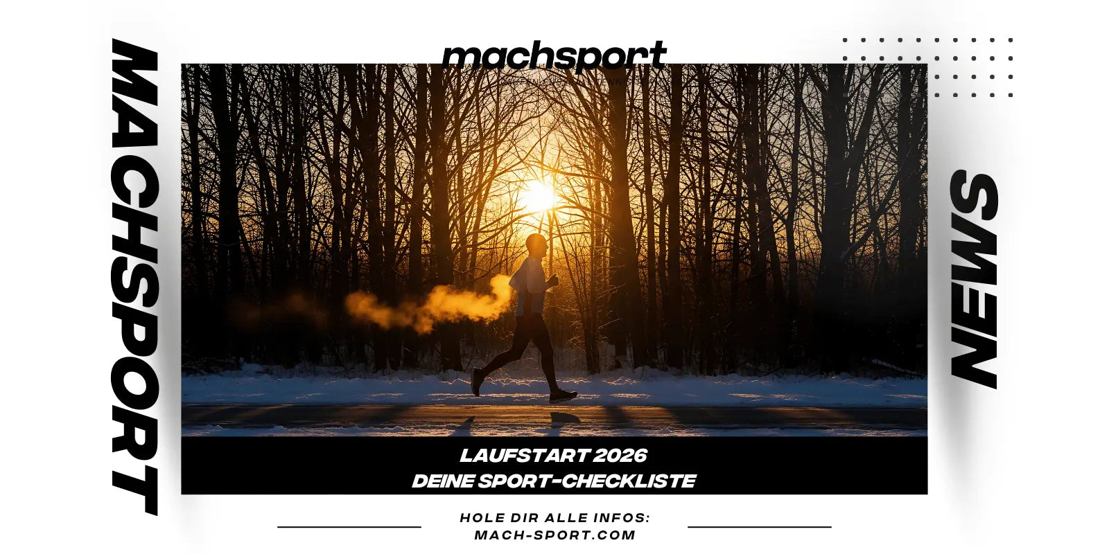 Läufer im Winter mit Sonne im Hintergrund