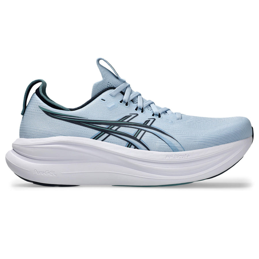 Asics Herrenlaufschuhe Gel-Nimbus 28 Solid Air/Midnight, neutraler Komfort-Laufschuh mit maximaler Dämpfung - machsport