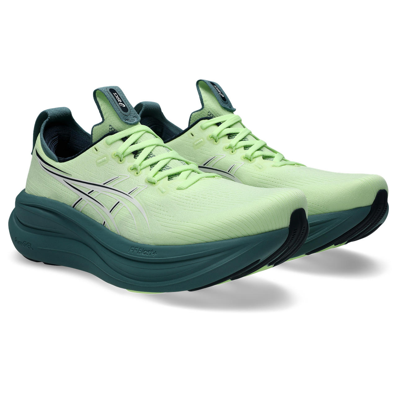 Asics Herrenlaufschuhe GEL-Nimbus 28 Illuminate Yellow/Foggy Teal, neutraler Komfort-Laufschuh mit maximaler Dämpfung