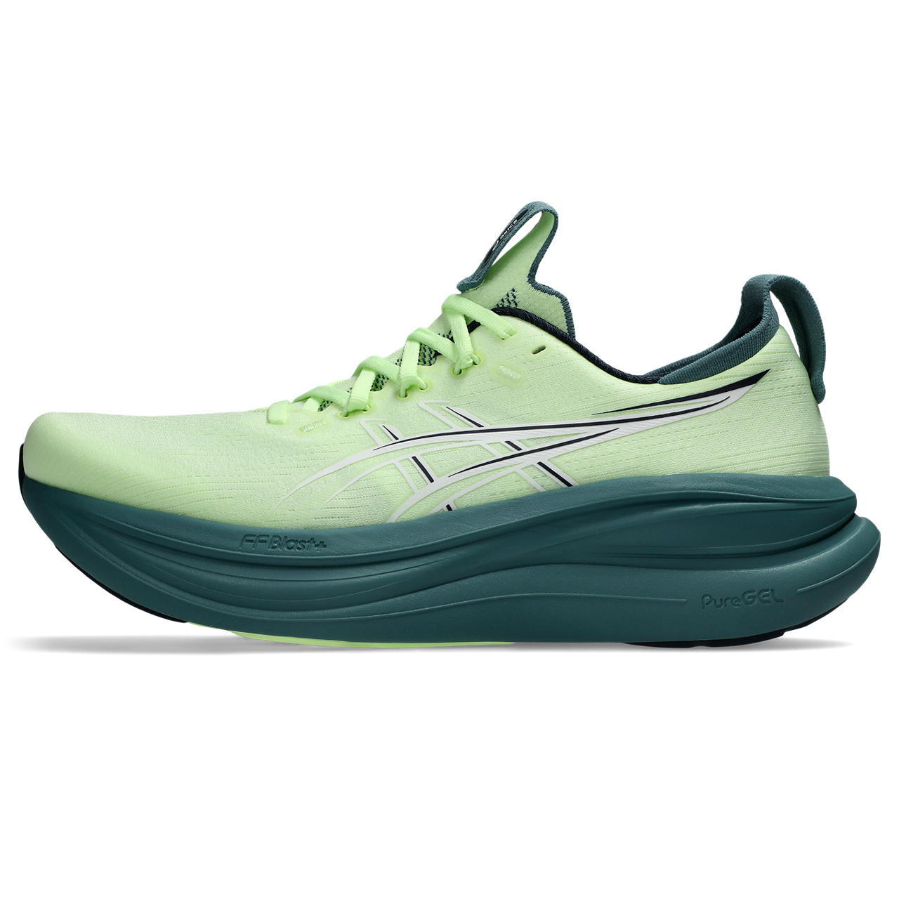 Asics Herrenlaufschuhe GEL-Nimbus 28 Illuminate Yellow/Foggy Teal, neutraler Komfort-Laufschuh mit maximaler Dämpfung