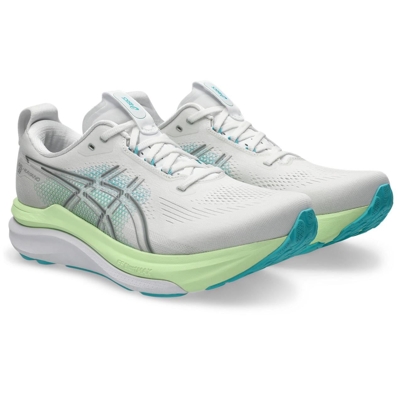 Asics Herrenlaufschuhe Gel-Kayano 33, White/Energy Aqua