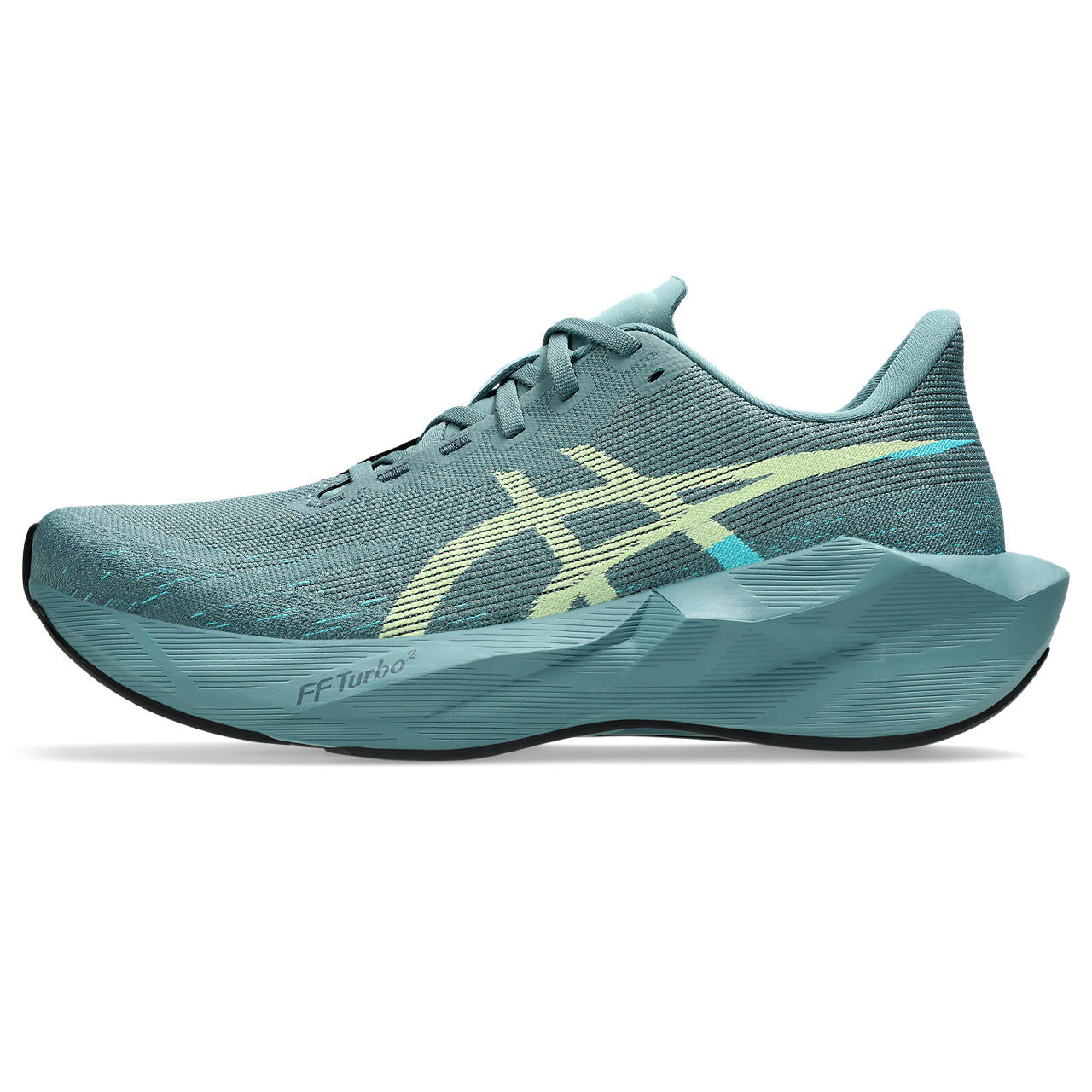 Asics Herrenlaufschuhe Novablast 6, Foggy Teal/Illuminate Yellow – Bild 