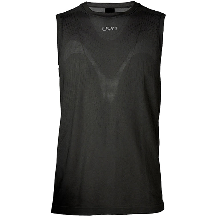 UYN Herrenlaufshirt Running Kymra ärmellos Schwarz, leichtes Running Top mit atmungsaktiver Strickstruktur