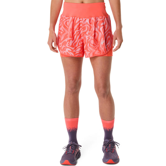 Asics Damenlaufhose Road All Over Print 2-N-1 3.5IN Short – koralle / 34
