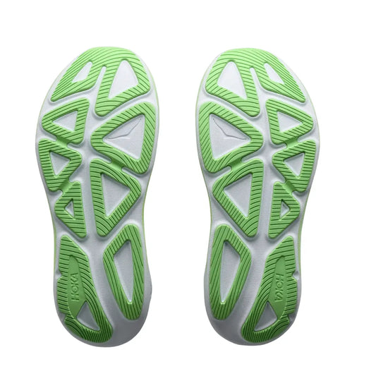 Hoka Damenlaufschuhe Clifton Pro, cosmic grey / neon yuzu – Rückansicht – hellgrau / 41 1/3