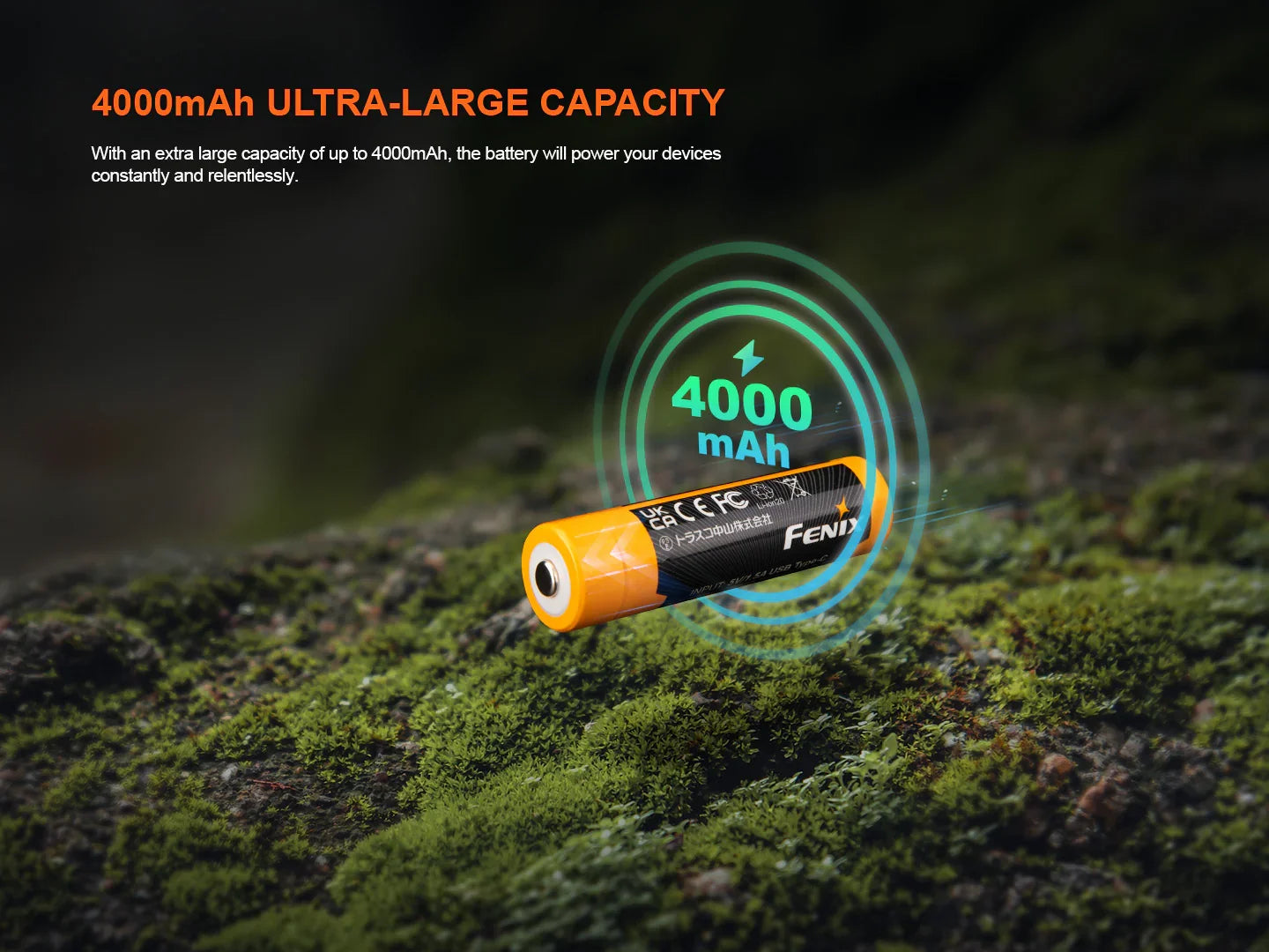 Fenix ARB-L18-4000U – 18650 Li-Ion Akku mit 4000 mAh, inkl. USB C Ladeanschluss – Bild 