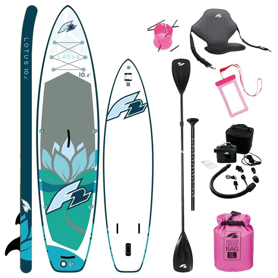 F2 Sup Lotus Multiset Blue 2026 10,8'', aufblasbares SUP Komplettset für sportliche Touren mit Sitz und Akku-Pumpe - machsport