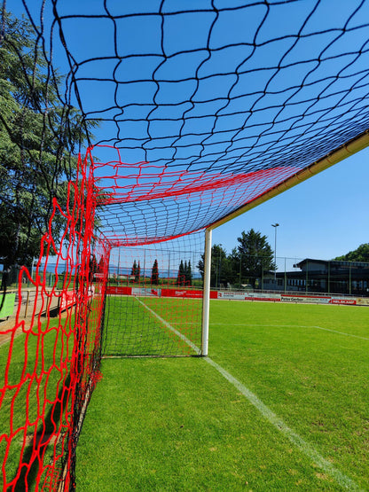 Powershot Fußballnetz - 11er Tor - Europäisch - 4mm Schwarz/Rot