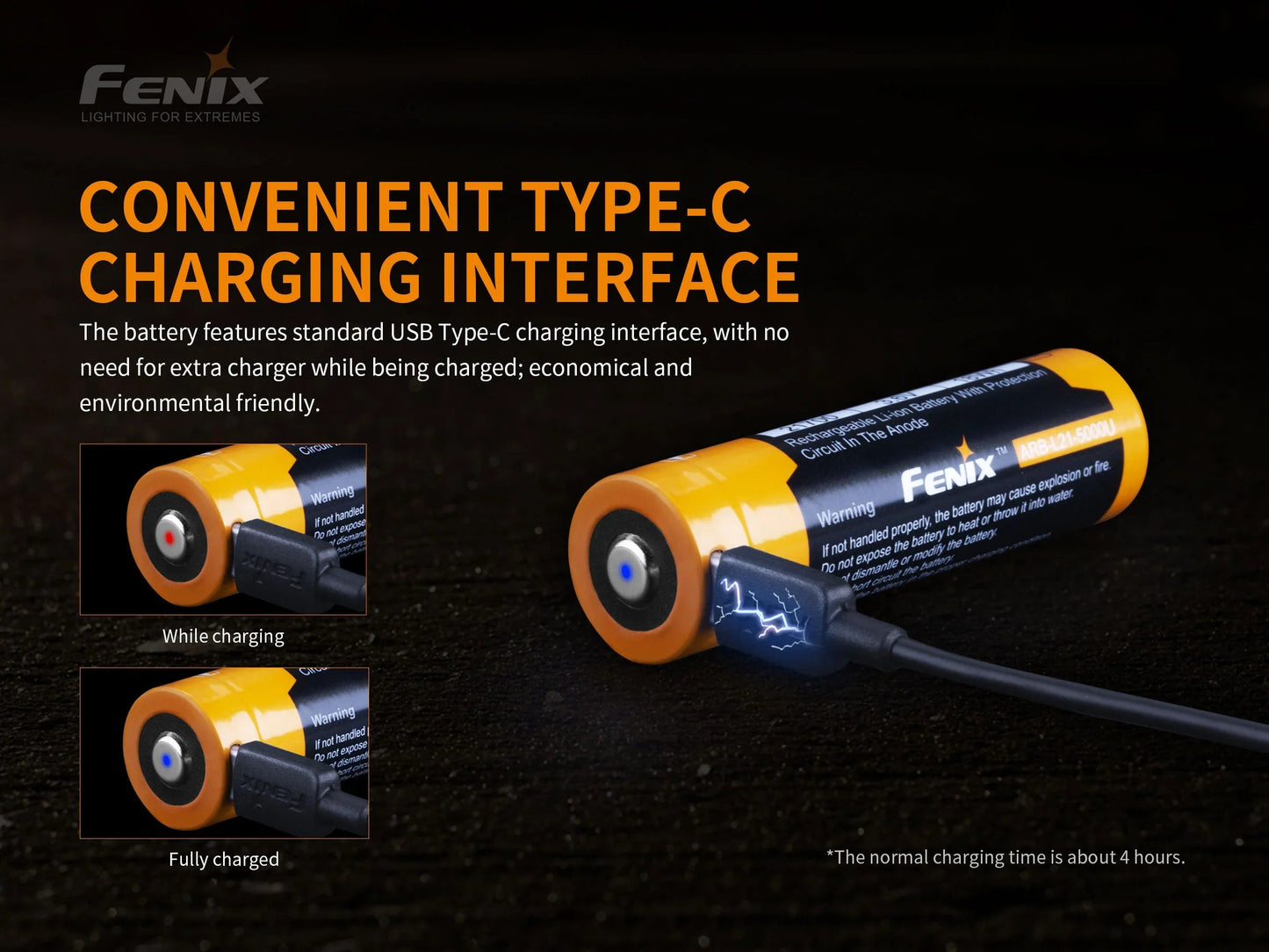 Fenix ARB-L21-5000U – 21700 Li-Ion Akku mit 5000 mAh, inkl. USB C Ladeanschluss