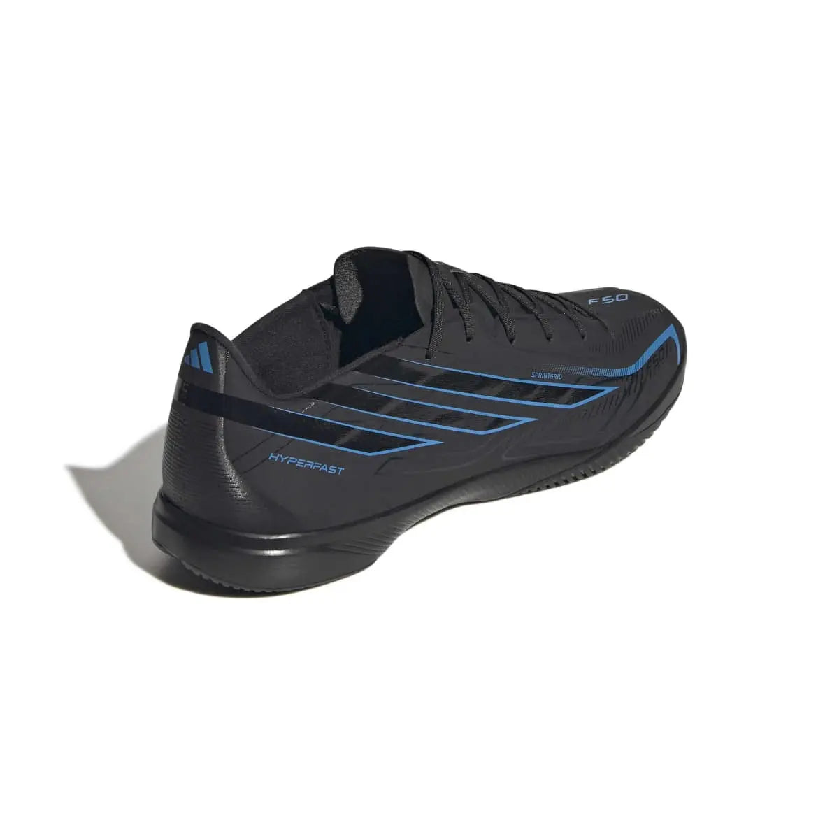 Adidas Hallenfußballschuhe F50 Hyperfast League IN, Core Black / Core Black / Lucid Ray Blue – Bild 
