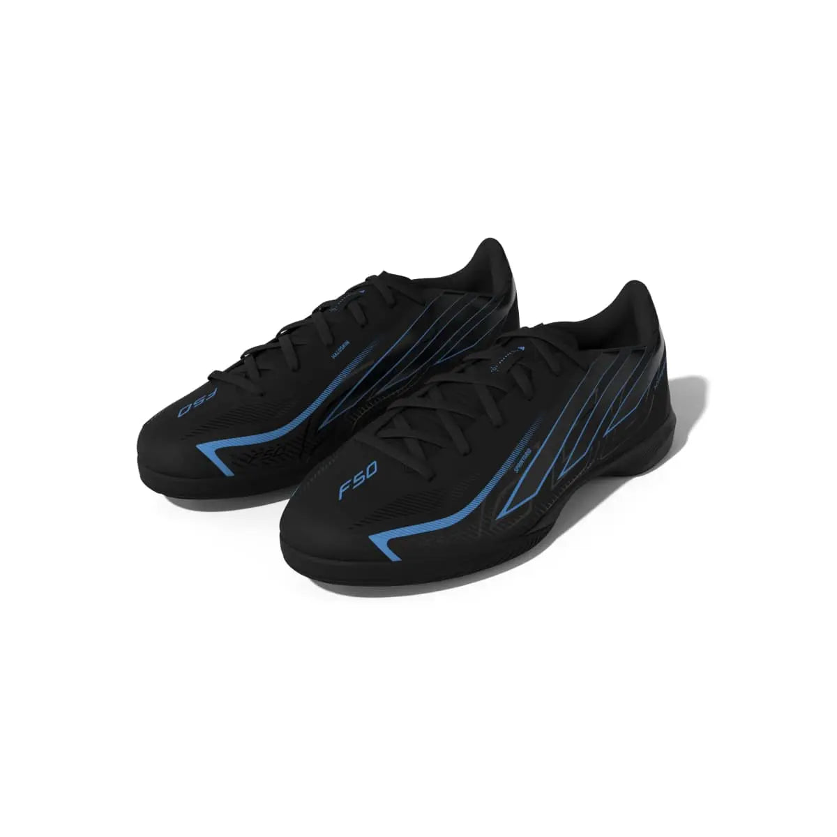 Adidas Hallenfußballschuhe F50 Hyperfast League IN, Core Black / Core Black / Lucid Ray Blue – Bild 