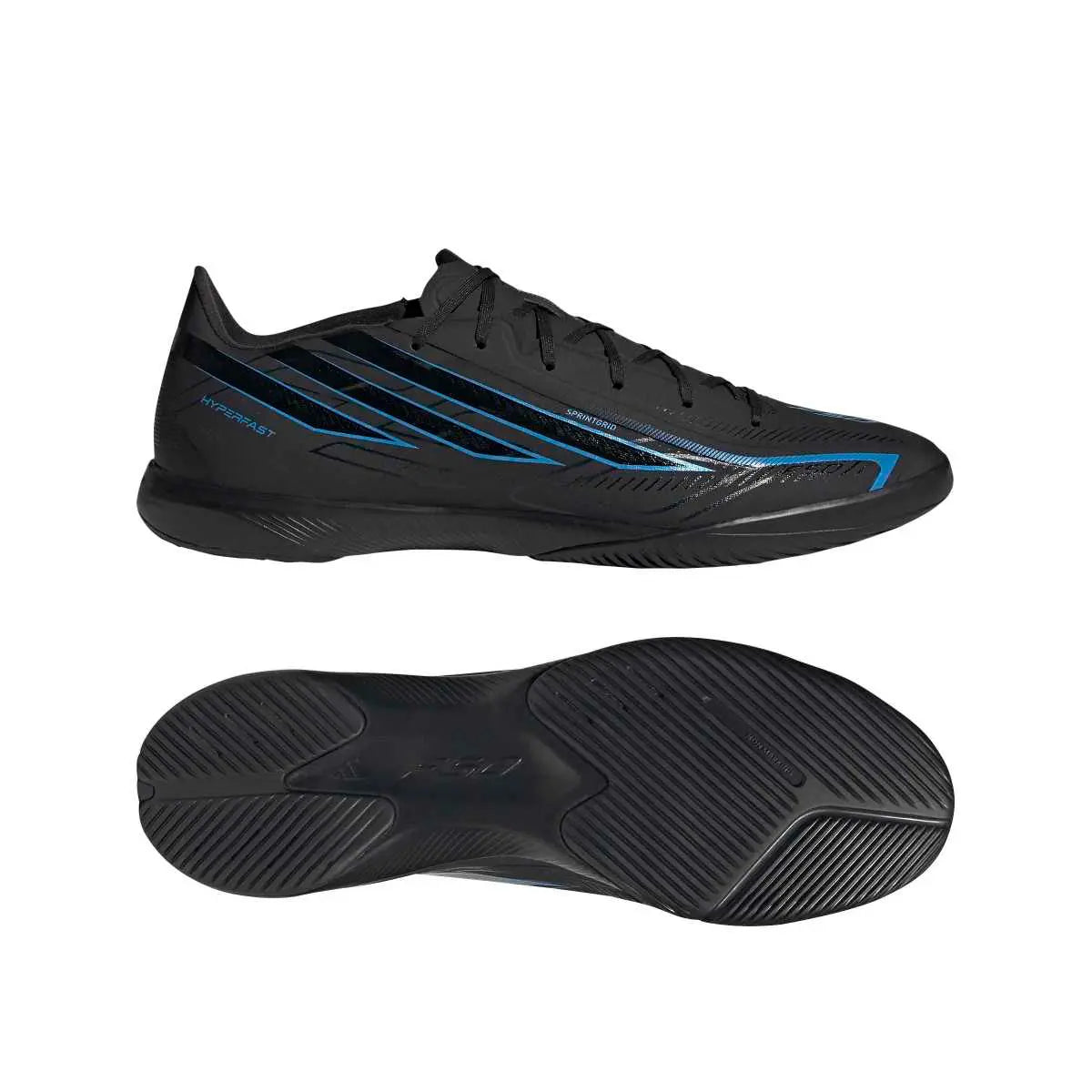 Adidas Hallenfußballschuhe F50 Hyperfast League IN, Core Black / Core Black / Lucid Ray Blue – Bild 