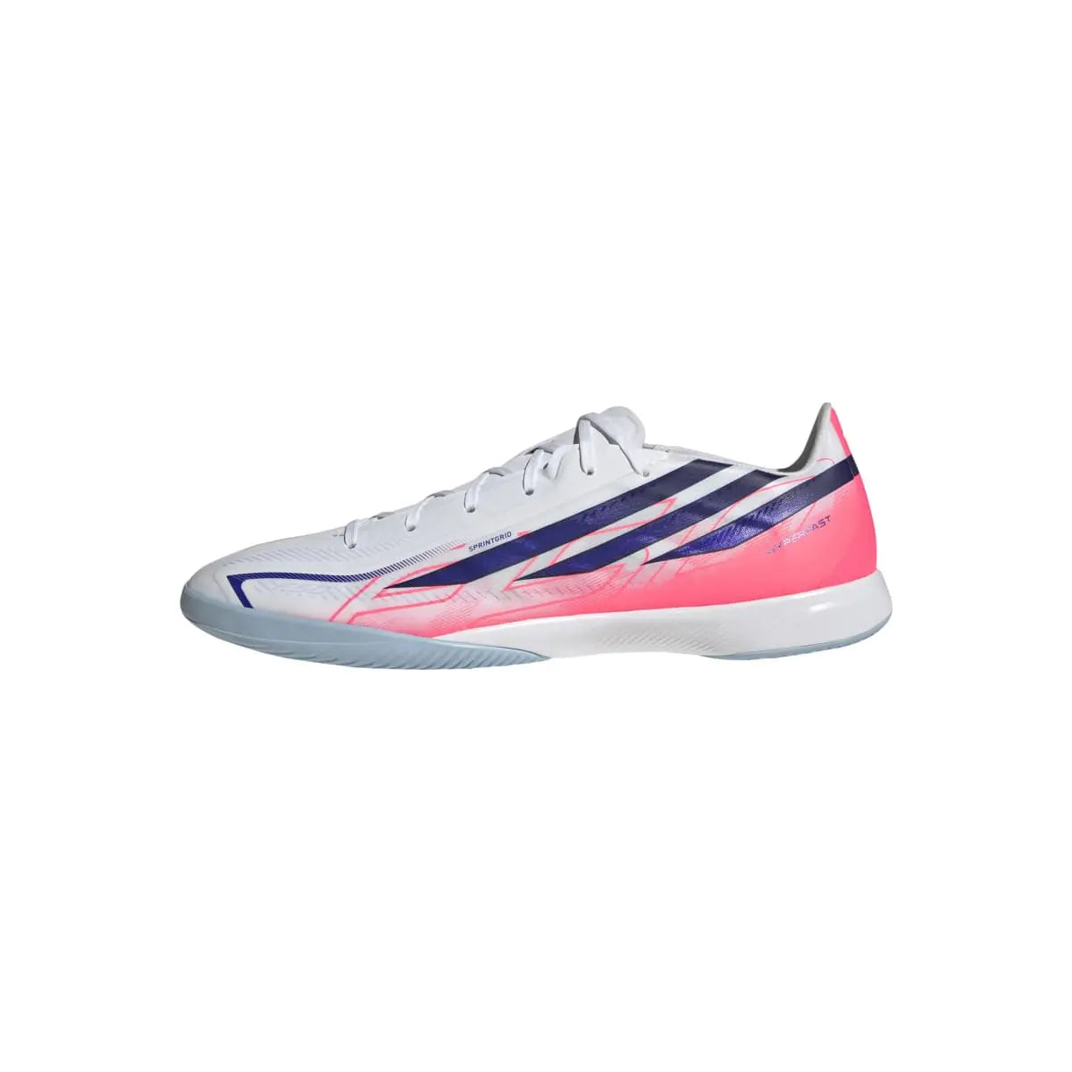 Adidas Hallenfußballschuhe F50 Hyperfast League, Cloud White / Solar Purple / Solar Turbo – Bild 