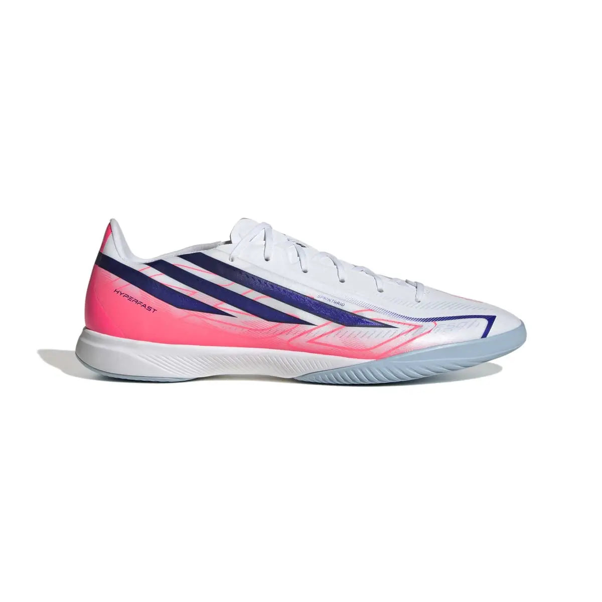 Adidas Hallenfußballschuhe F50 Hyperfast League, Cloud White / Solar Purple / Solar Turbo – Bild 