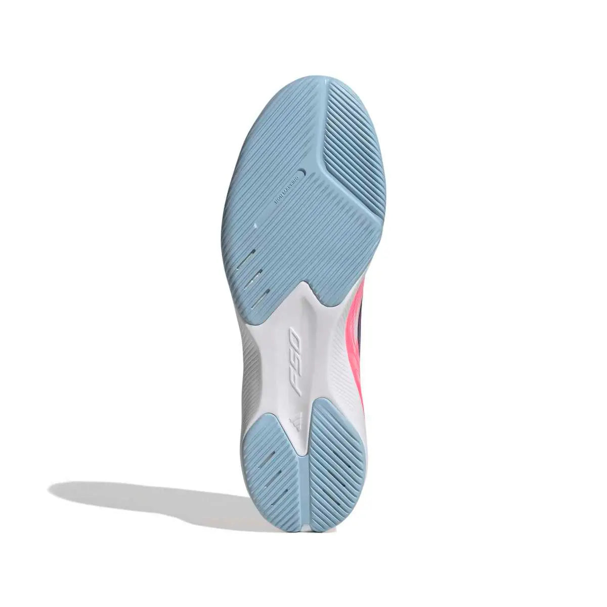 Adidas Hallenfußballschuhe F50 Hyperfast League, Cloud White / Solar Purple / Solar Turbo – Bild 