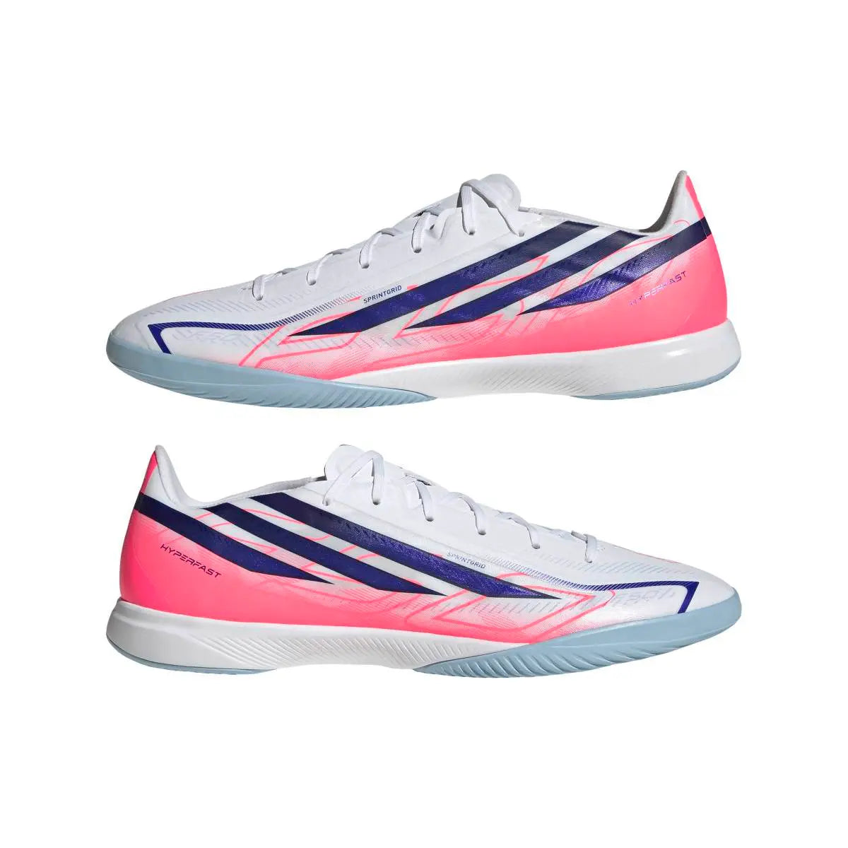 Adidas Hallenfußballschuhe F50 Hyperfast League, Cloud White / Solar Purple / Solar Turbo – Bild 