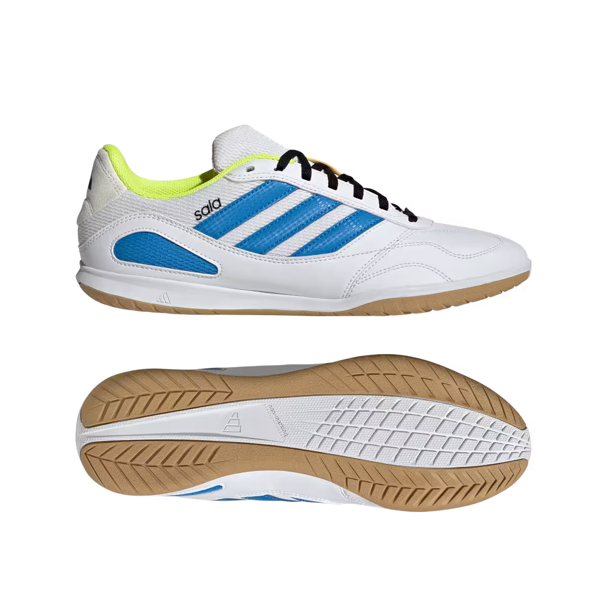 Adidas Hallenfußballschuhe Super Sala III, Cloud White / Lucid Ray Blue / Solar Yellow - machsport