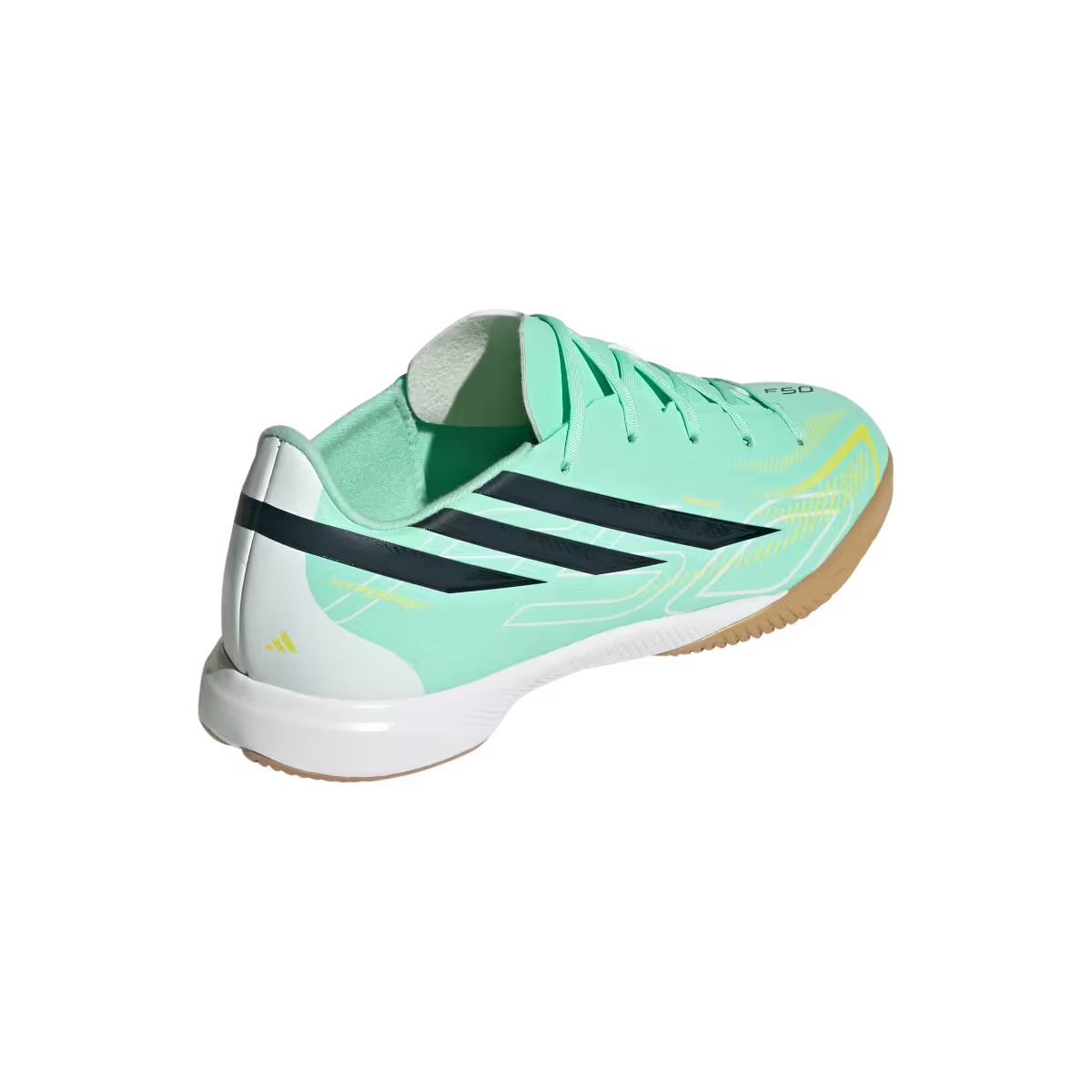 Adidas Kinderhallenfußballschuhe F50 Hyperfast League, Pulse Mint / Night Navy / Solar Lemon – Bild 