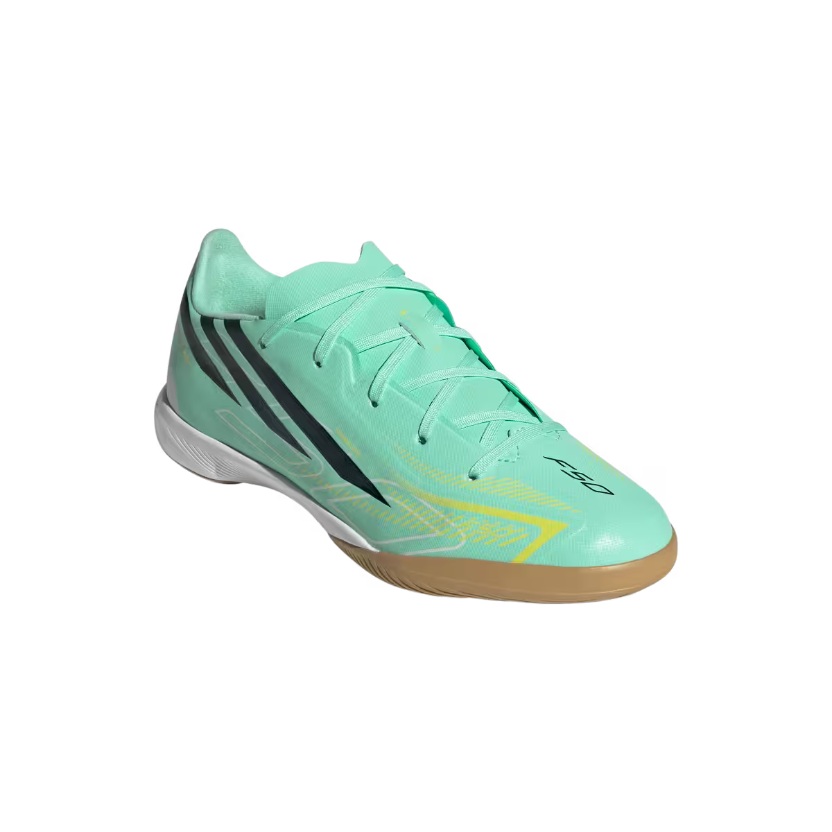 Adidas Kinderhallenfußballschuhe F50 Hyperfast League, Pulse Mint / Night Navy / Solar Lemon – Bild 