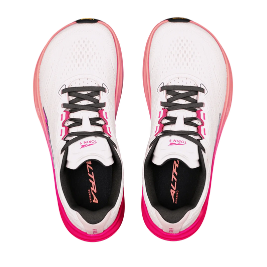 Altra Damenlaufschuhe Torin 9, Coconut Cream/Pink Glo/Desert Flower – Rückansicht – weiß/pink / 37,5