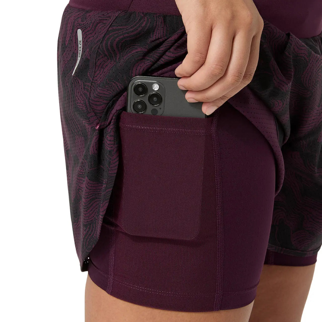 Asics Damenlaufhose Road All Over Print 2-N-1 3.5IN Short, Dark Aubergine – Bild 