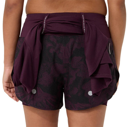 Asics Damenlaufhose Road All Over Print 2-N-1 3.5IN Short, Dark Aubergine