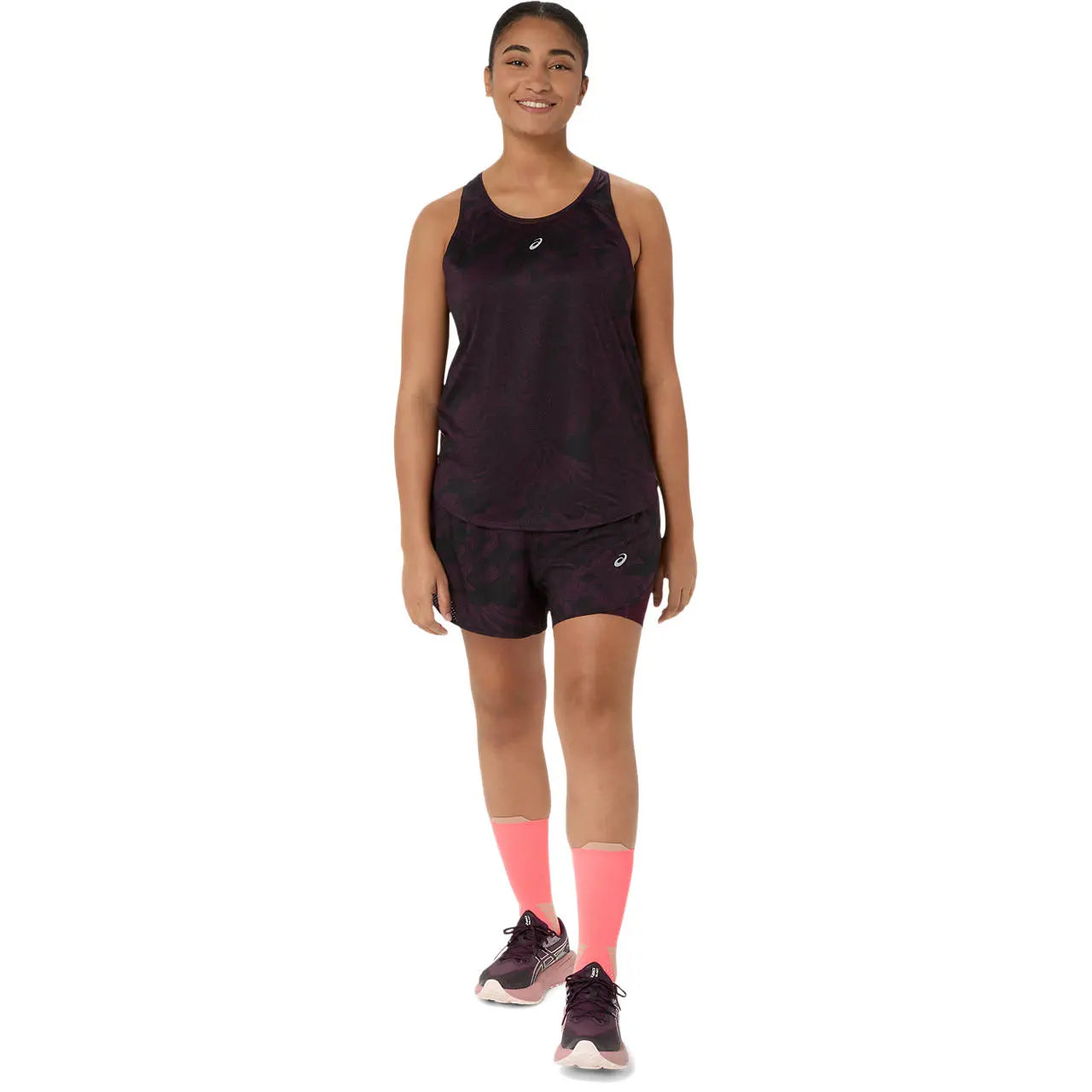 Asics Damenlaufhose Road All Over Print 2-N-1 3.5IN Short, Dark Aubergine