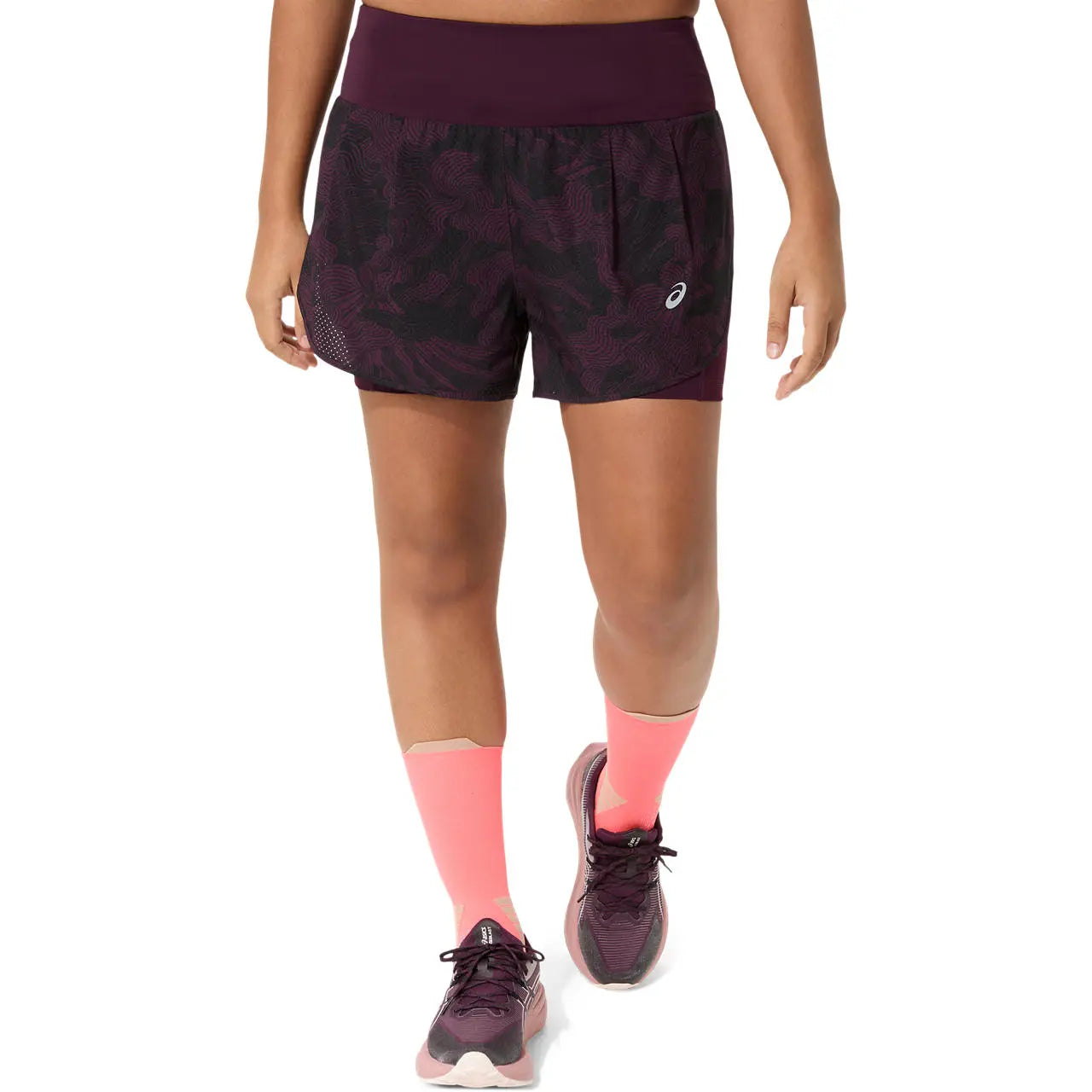 Asics Damenlaufhose Road All Over Print 2-N-1 3.5IN Short, Dark Aubergine