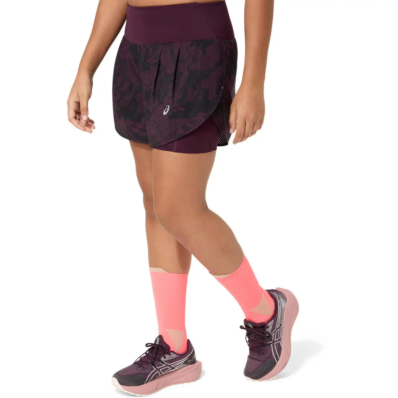 Asics Damenlaufhose Road All Over Print 2-N-1 3.5IN Short, Dark Aubergine