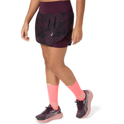 Asics Damenlaufhose Road All Over Print 2-N-1 3.5IN Short, Dark Aubergine