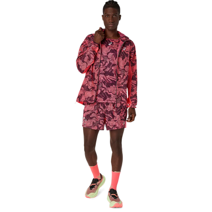 Asics Herrenlaufjacke Fujitrail Packable Jacket, Blazing Coral/Dark Aubergine
