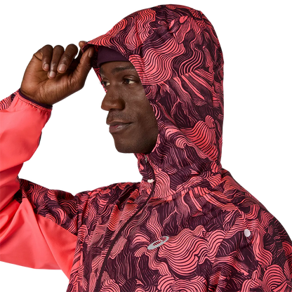 Asics Herrenlaufjacke Fujitrail Packable Jacket, Blazing Coral/Dark Aubergine