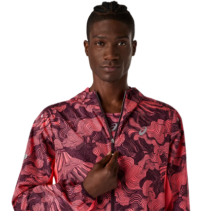 Asics Herrenlaufjacke Fujitrail Packable Jacket, Blazing Coral/Dark Aubergine