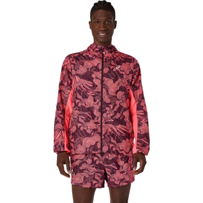 Asics Herrenlaufjacke Fujitrail Packable Jacket, Blazing Coral/Dark Aubergine