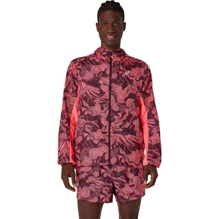 Asics Herrenlaufjacke Fujitrail Packable Jacket, Blazing Coral/Dark Aubergine