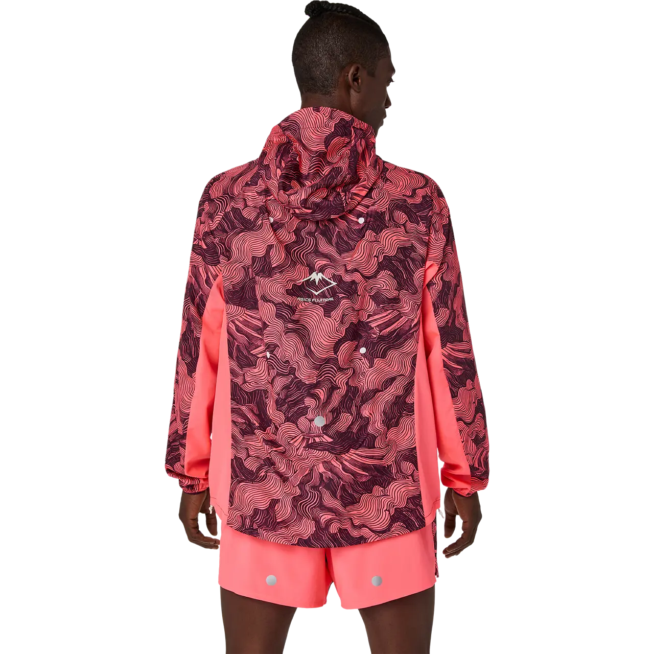 Asics Herrenlaufjacke Fujitrail Packable Jacket, Blazing Coral/Dark Aubergine