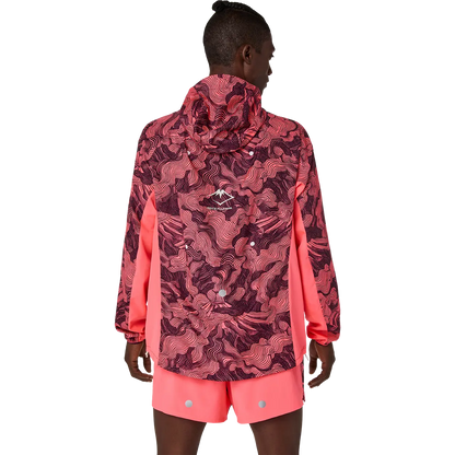 Asics Herrenlaufjacke Fujitrail Packable Jacket, Blazing Coral/Dark Aubergine