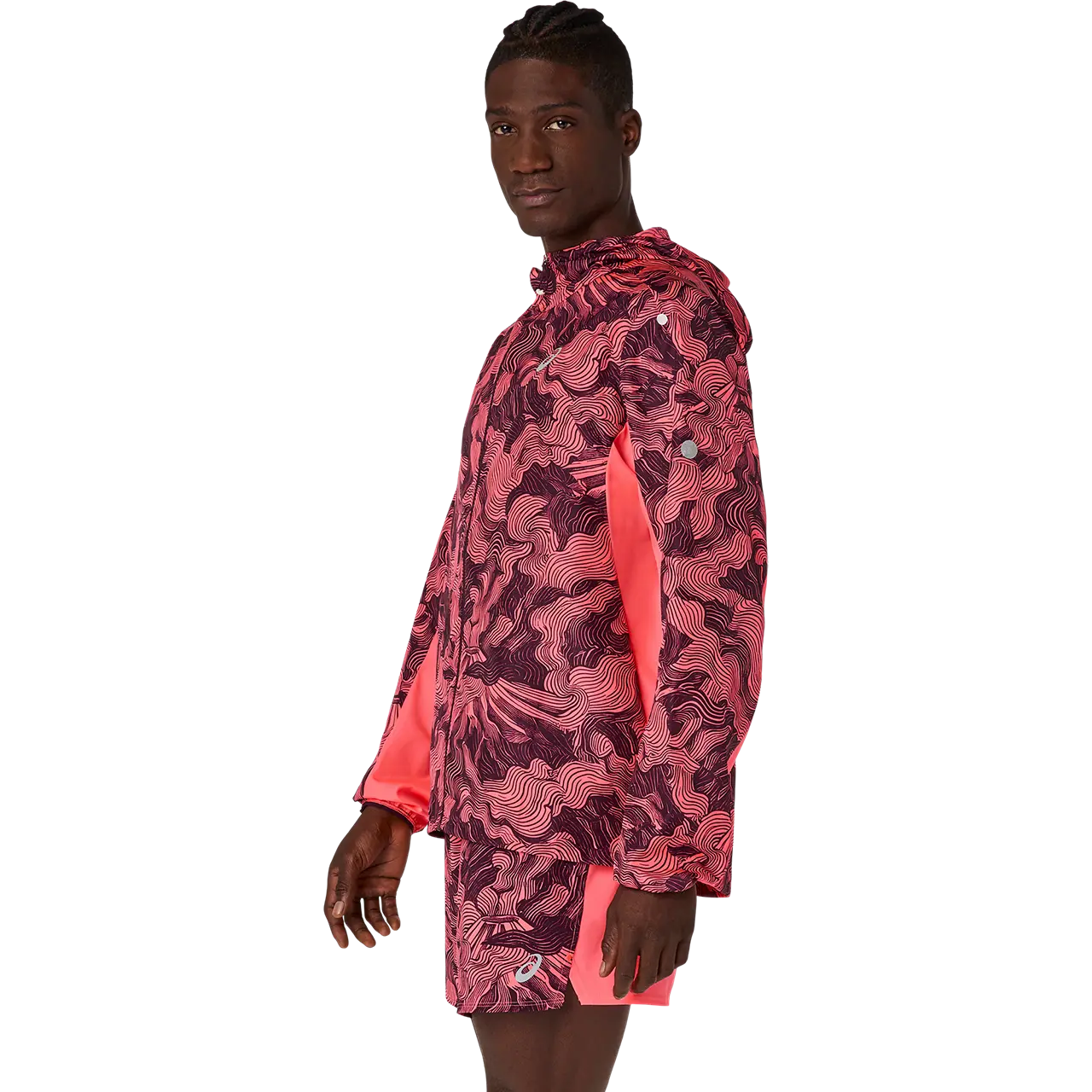 Asics Herrenlaufjacke Fujitrail Packable Jacket, Blazing Coral/Dark Aubergine