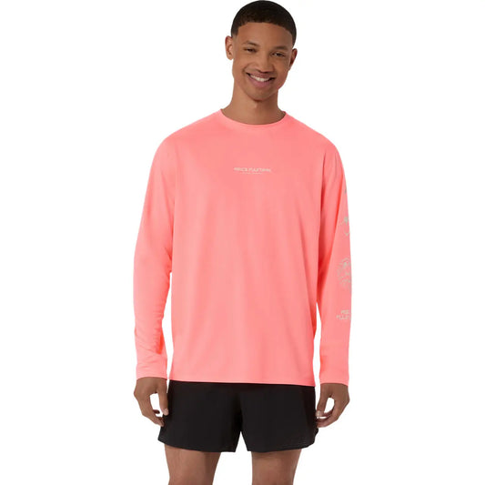 Asics Herrenlaufschirt Fujitrail Logo LS Top, Sun Coral – Coral / S