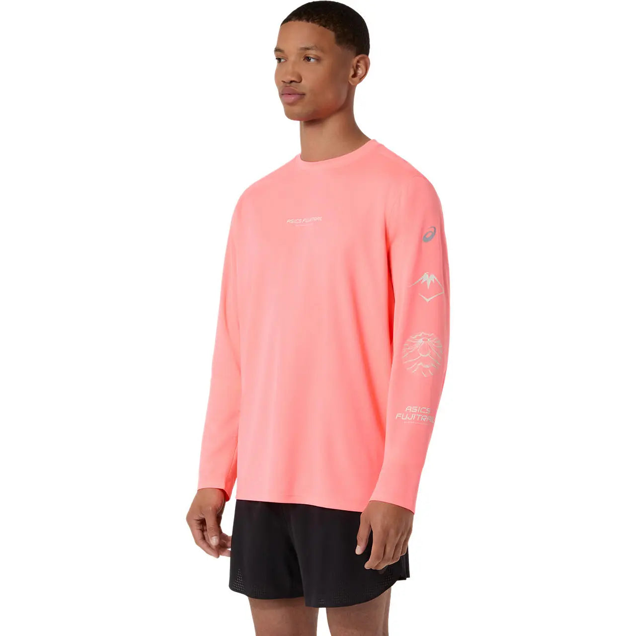 Asics Herrenlaufschirt Fujitrail Logo LS Top, Sun Coral – Bild 