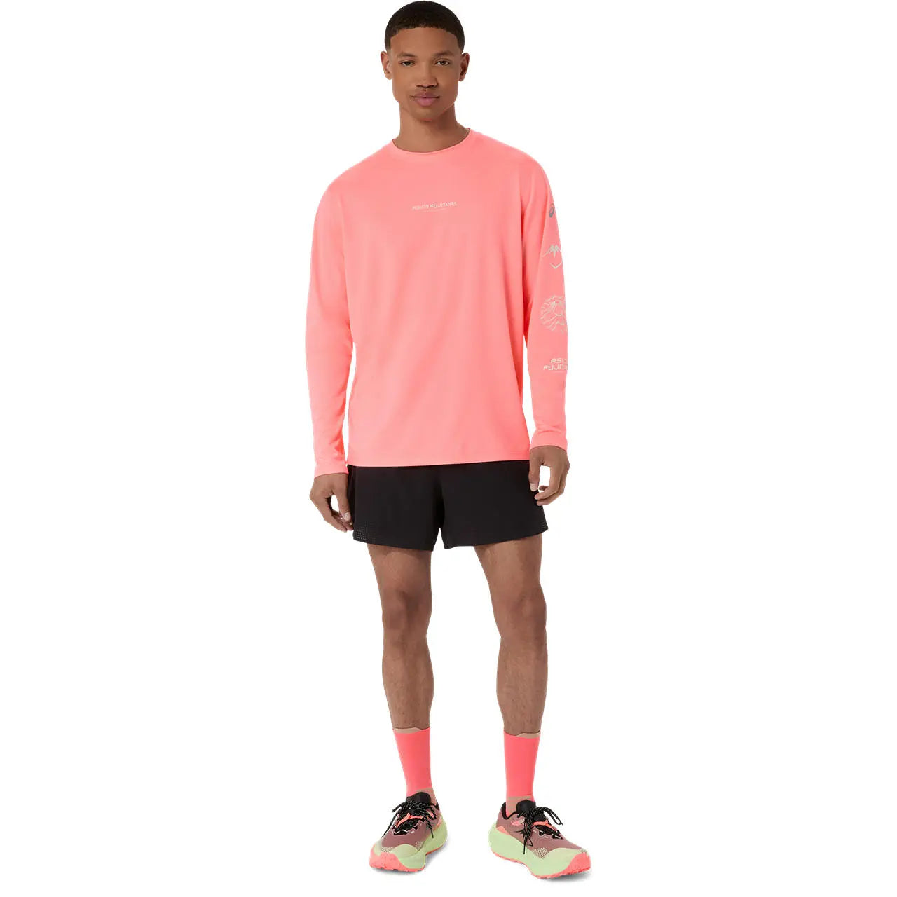 Asics Herrenlaufschirt Fujitrail Logo LS Top, Sun Coral – Bild 